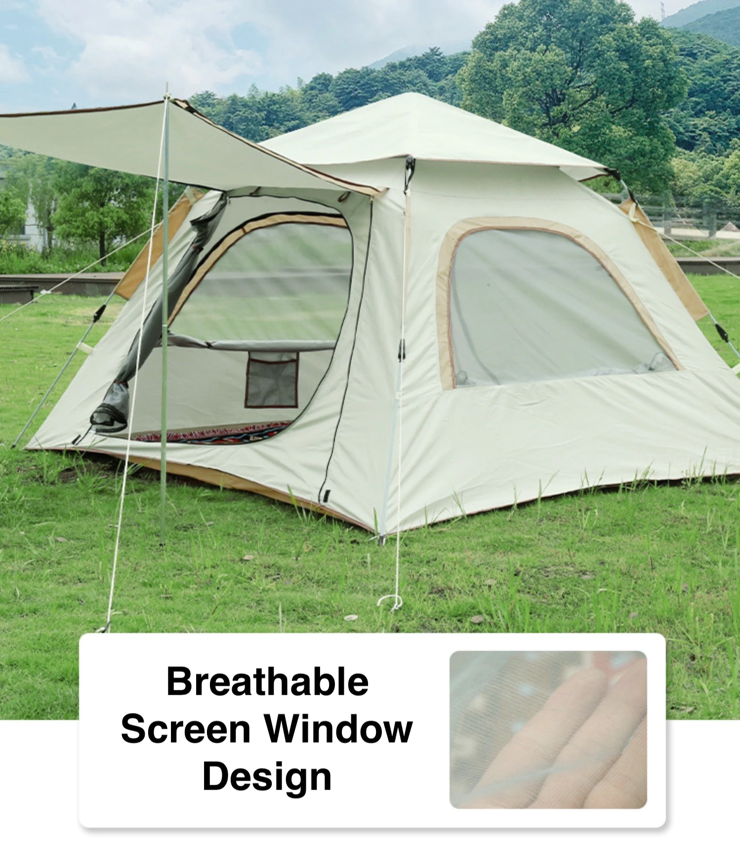 Cheap Goat Tents Ango Pop Up Tent Automatic Tent Outdoor Portable Folding 3 Person Family Tent for Camping Park Picnic   